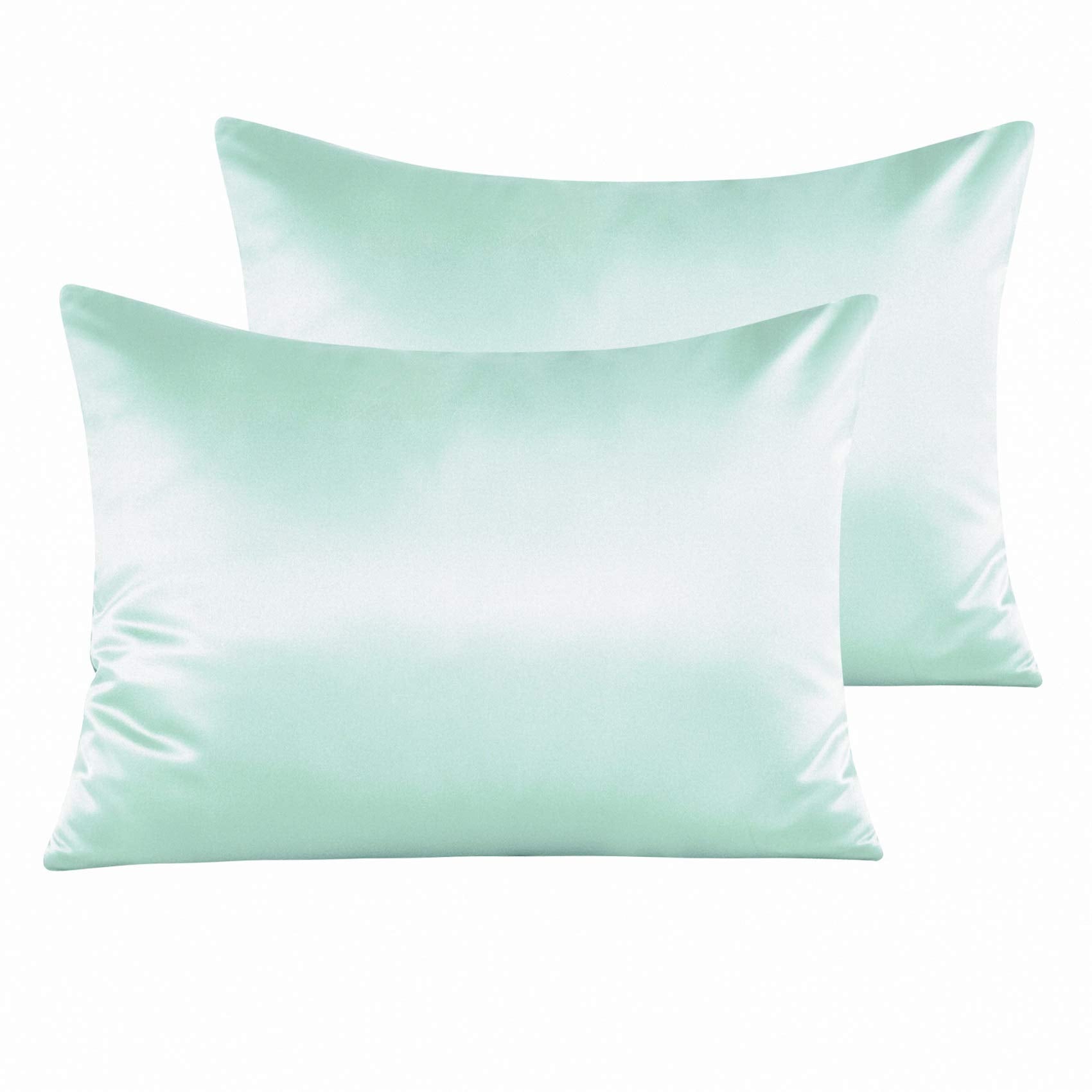 Ntbay Zippered Satin Pillow Cases For Hair And Skin, Luxury Queen Hidden Zipper Pillowcases Set Of 2, 20X30 Inches, Cyan